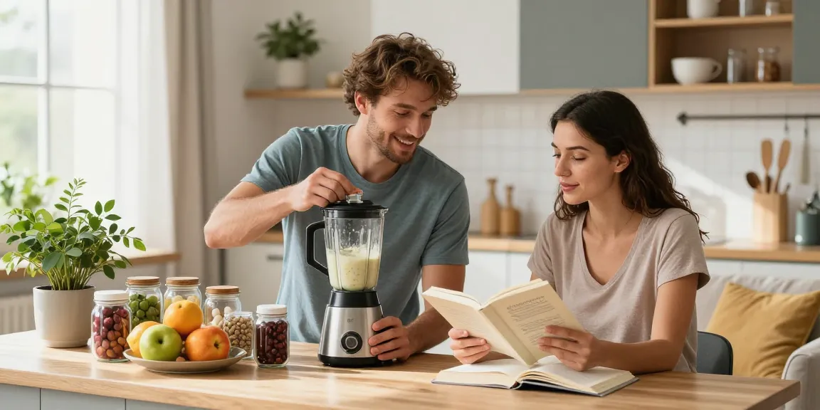 Couple enjoying peptides in a modern kitchen for enhanced vitality.